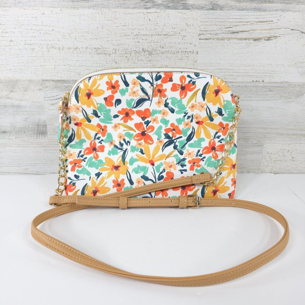 NANETTE LEPORE Kayli Floral SMALL Crossbody Gold Chain handbag FAUX LEATHER *EUC